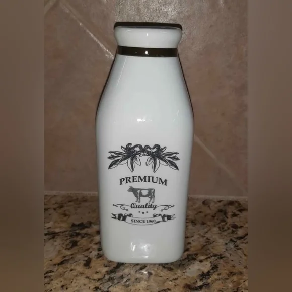 Vintage Fitz & Floyd Premium White Milk Bottle Ceramic approx 9 tall 3.5 base
